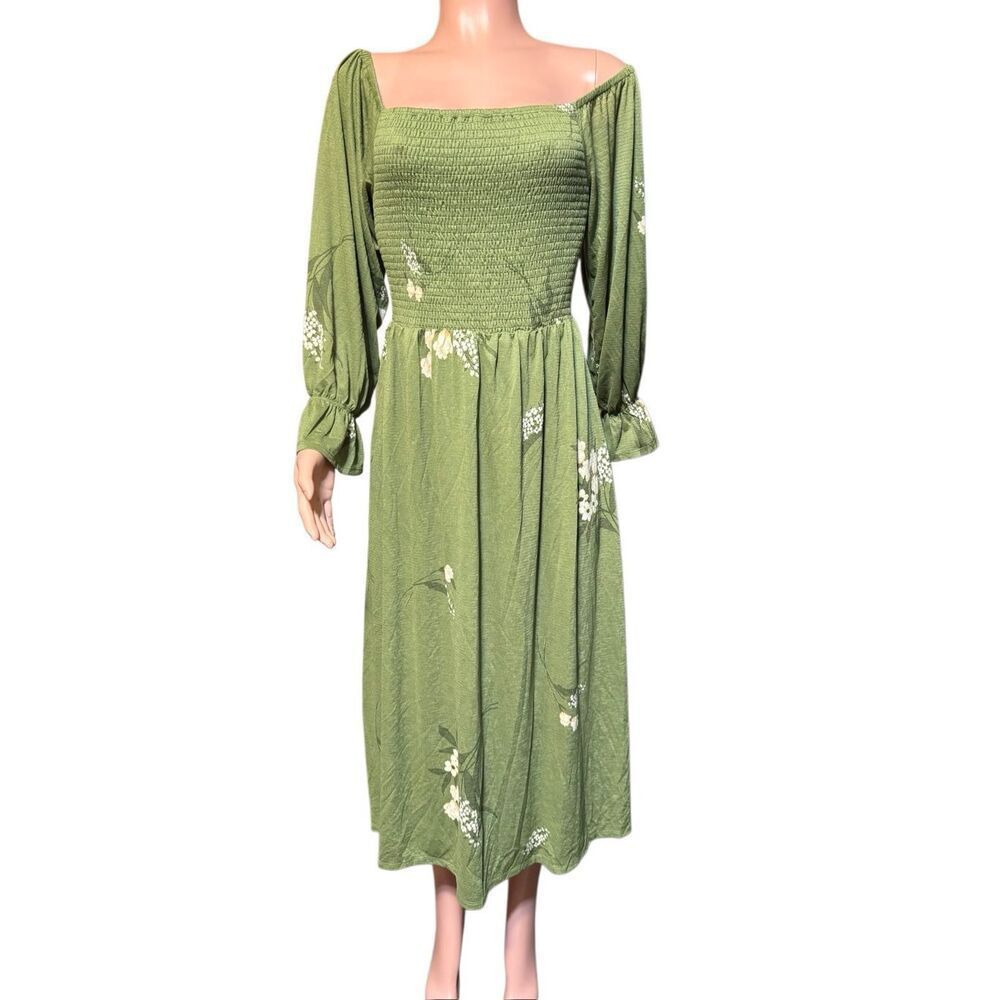 Sugar+L!ps women's floral square neck 3/4 sleeve bodice smock midi dress M,S,XS